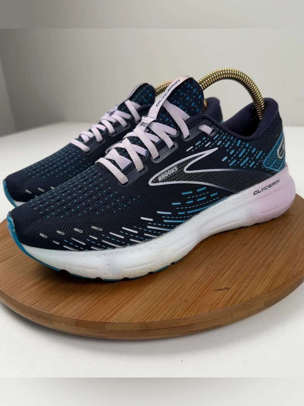 Brooks Women’s Glycerin GTS 20 Running Shoes — Navy with Pink Accents